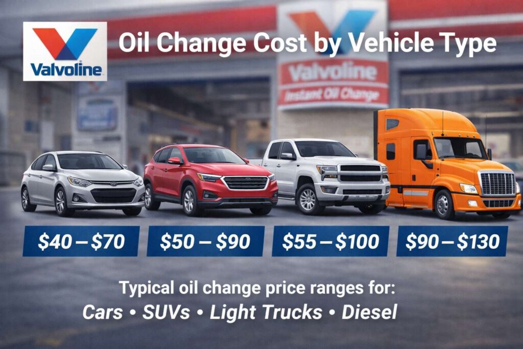 Valvoline Oil Change Cost by Vehicle Type